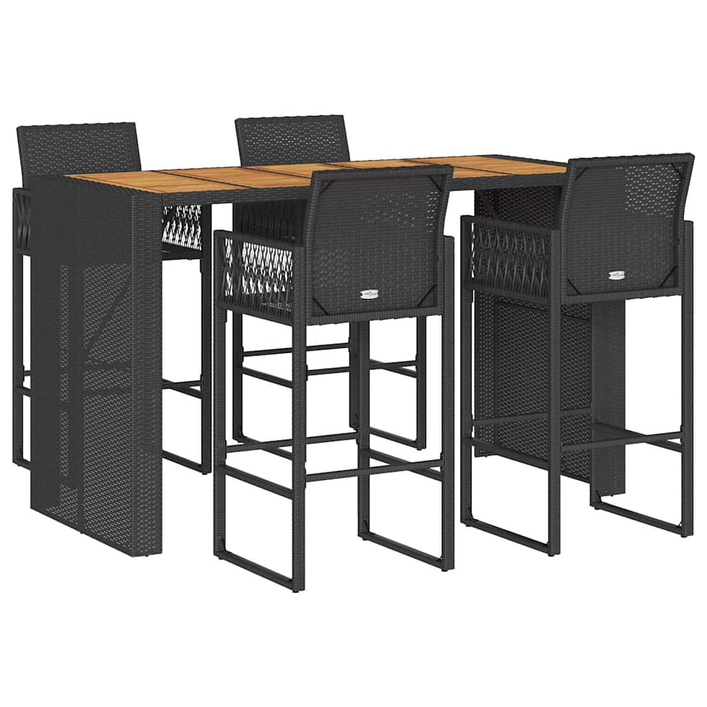 Ensemble de bar de jardin 5 pcs sans coussins noir poly rotin
