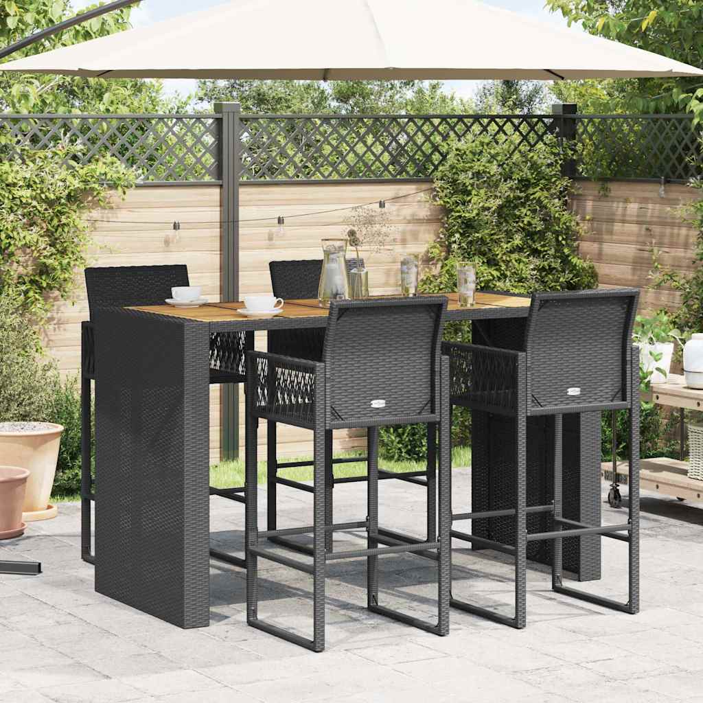 Ensemble de bar de jardin 5 pcs sans coussins noir poly rotin