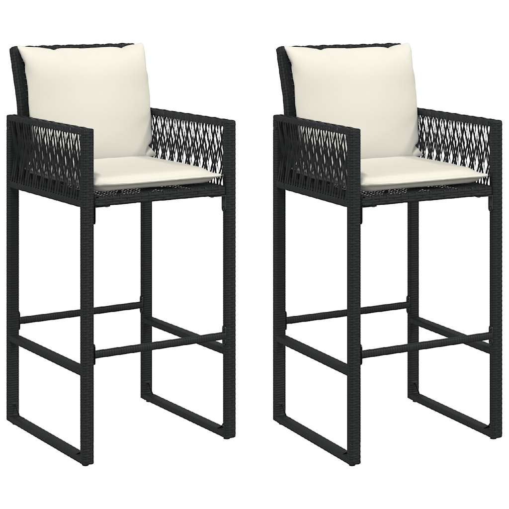Ensemble de bar de jardin 3 pcs coussins noir poly rotin acacia