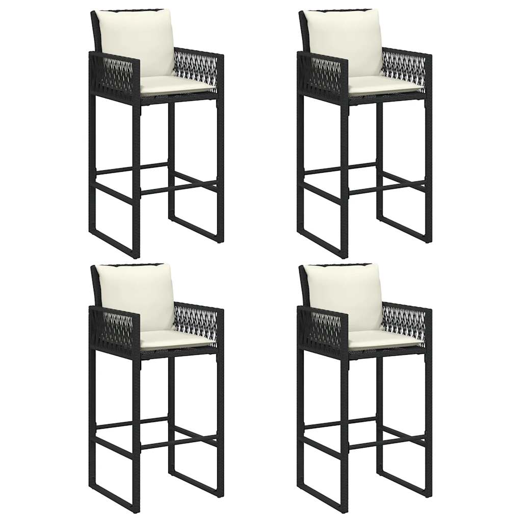 Ensemble de bar de jardin 5 pcs avec coussins noir poly rotin