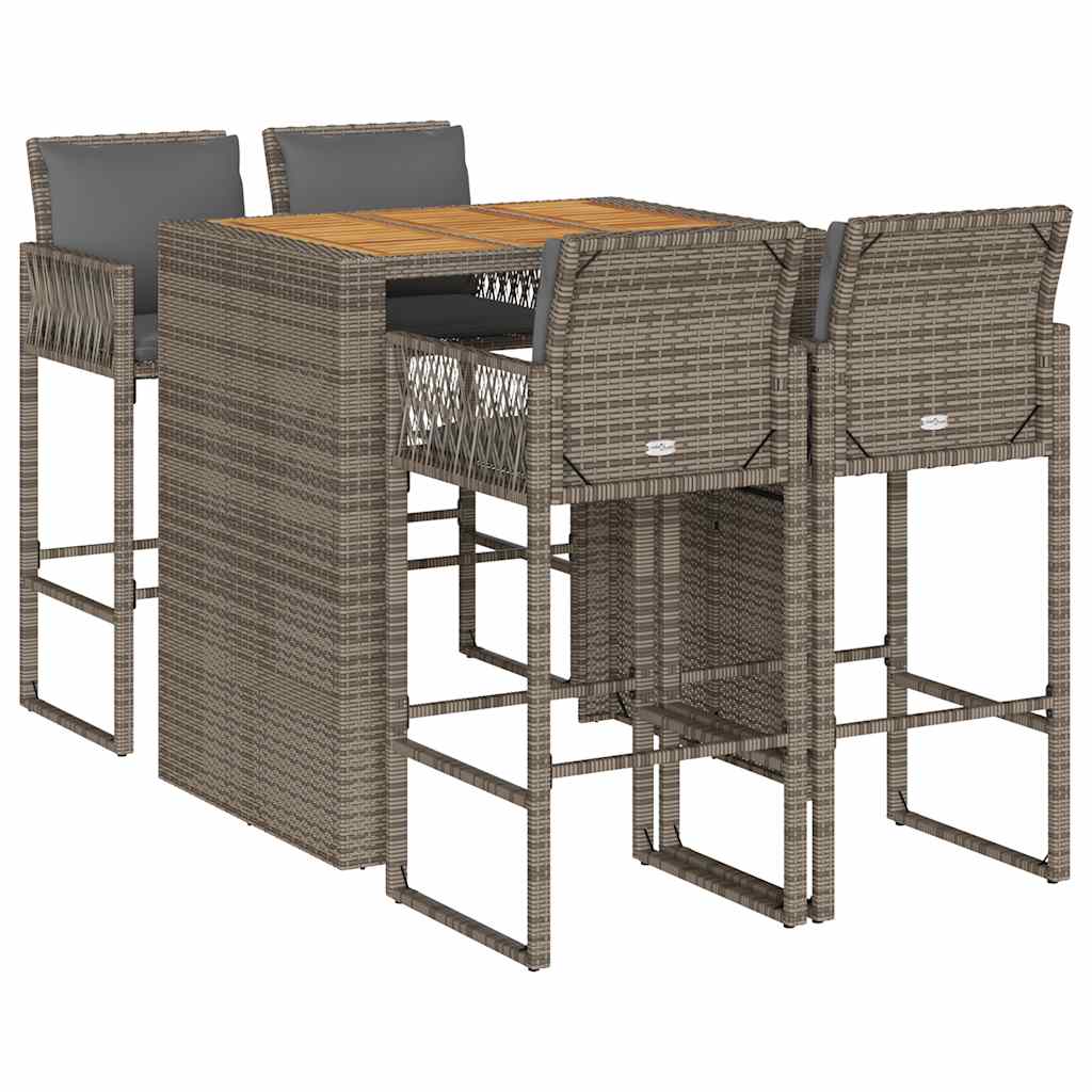 Ensemble de bar de jardin 5 pcs avec coussins gris poly rotin