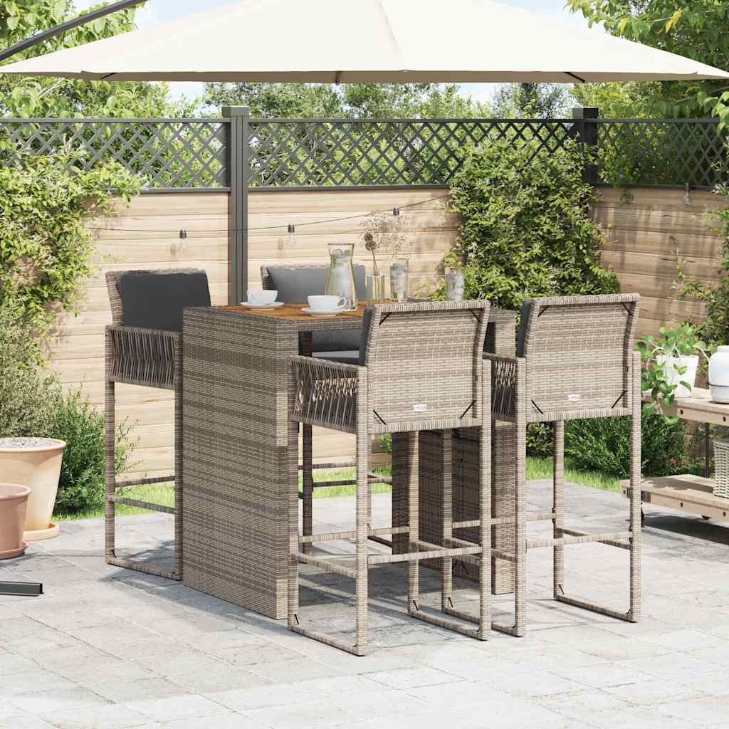 Ensemble de bar de jardin 5 pcs avec coussins gris poly rotin