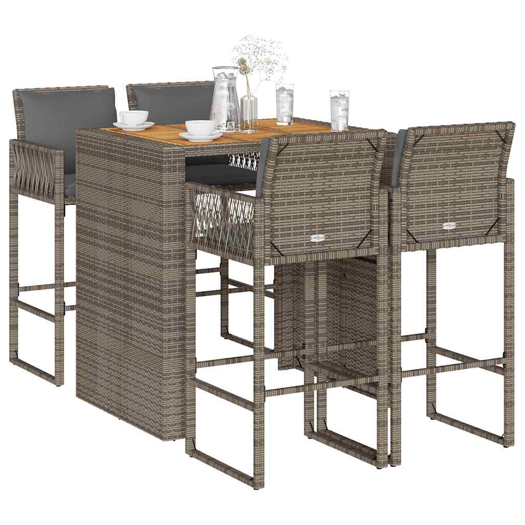Ensemble de bar de jardin 5 pcs avec coussins gris poly rotin