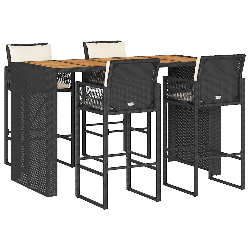 Ensemble de bar de jardin 5 pcs avec coussins noir poly rotin