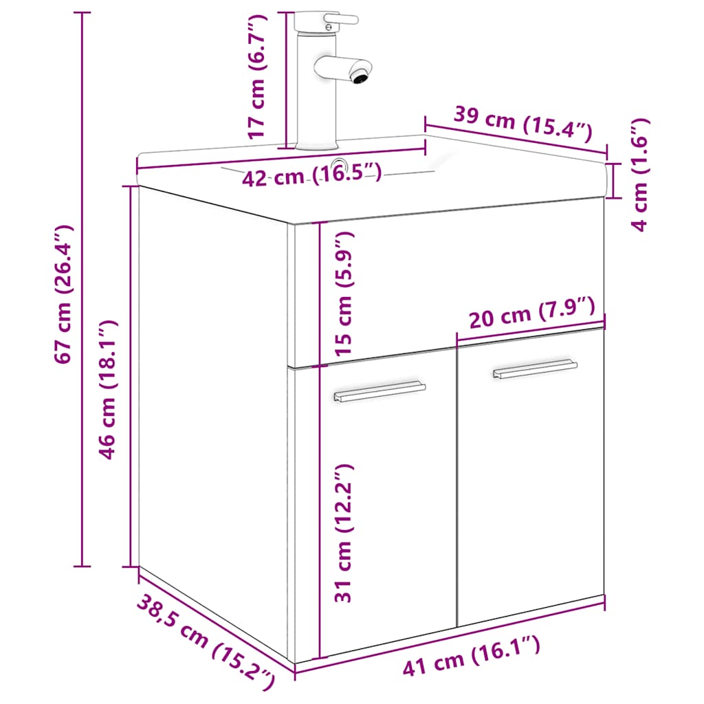Meuble lavabo avec bassin et robinet intégrés chêne artisanal