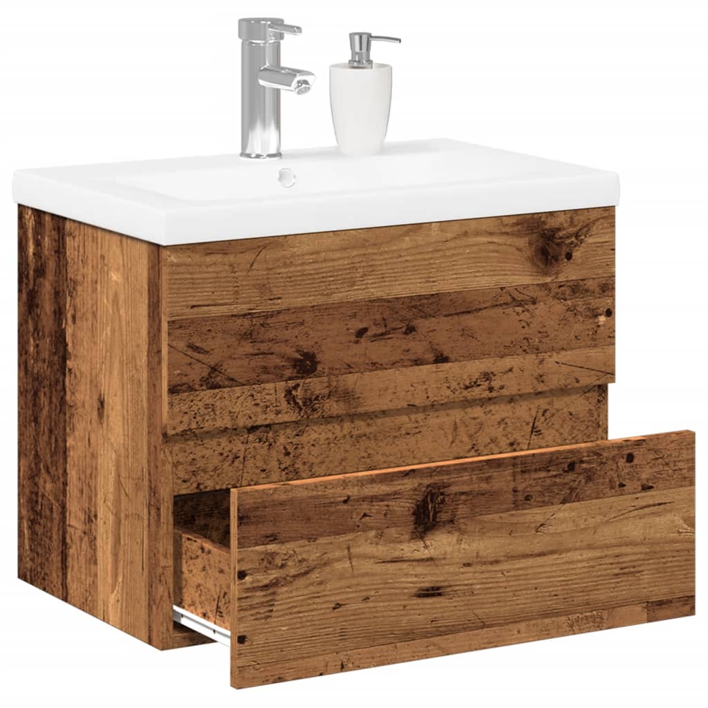 Armoire lavabo avec bassin intégré vieux bois - XIOS