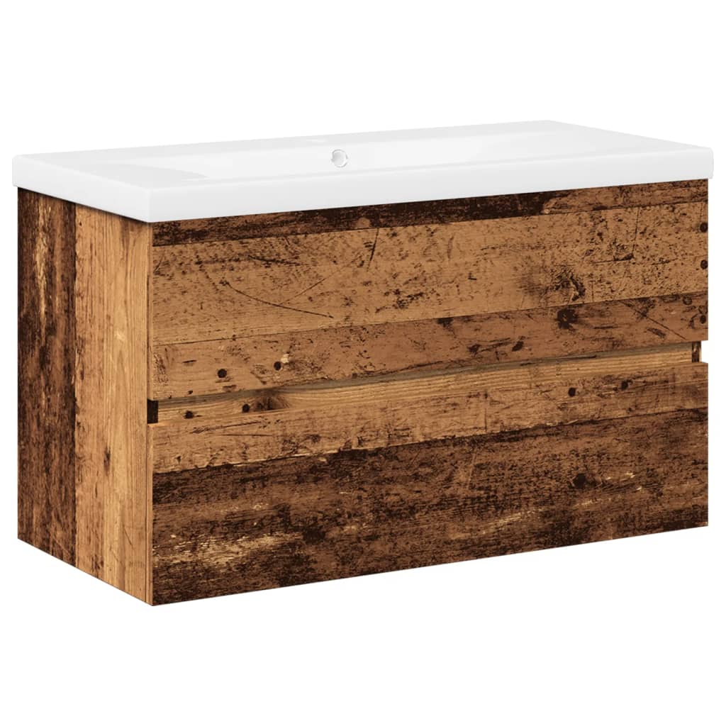 Armoire lavabo avec bassin intégré vieux bois - XIOS