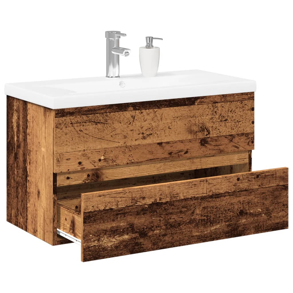 Armoire lavabo avec bassin intégré vieux bois - XIOS