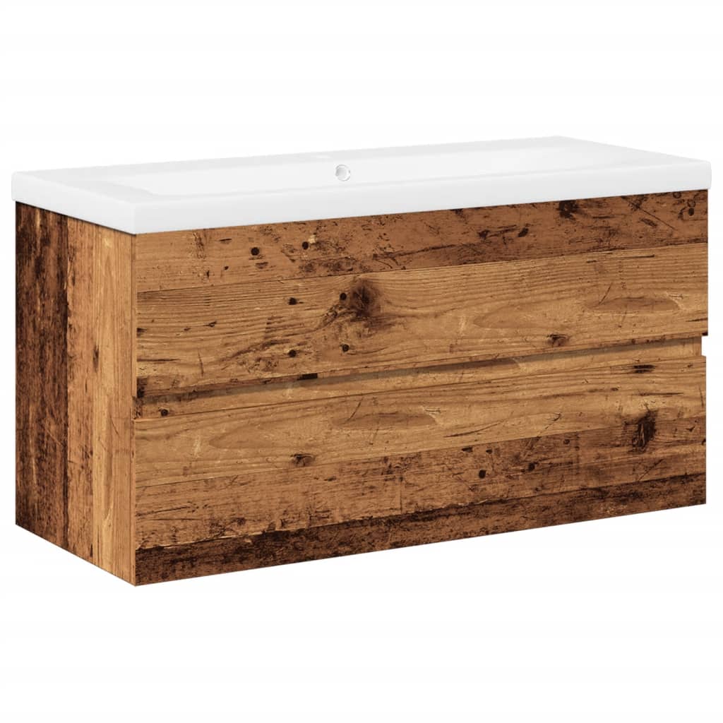 Armoire lavabo avec bassin intégré vieux bois - XIOS