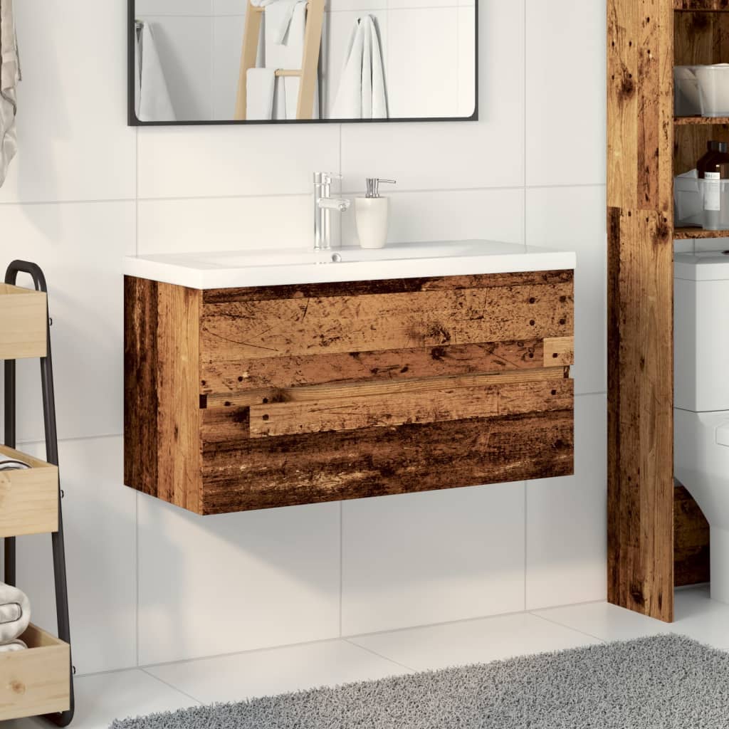 Armoire lavabo avec bassin intégré vieux bois