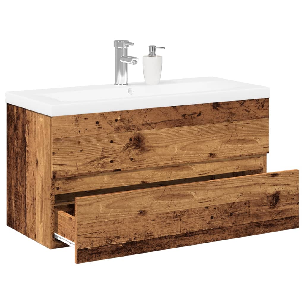 Armoire lavabo avec bassin intégré vieux bois - XIOS