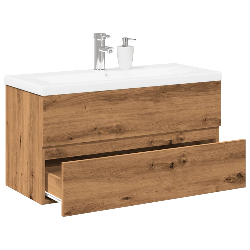 Armoire lavabo avec bassin intégré chêne artisanal - XIOS