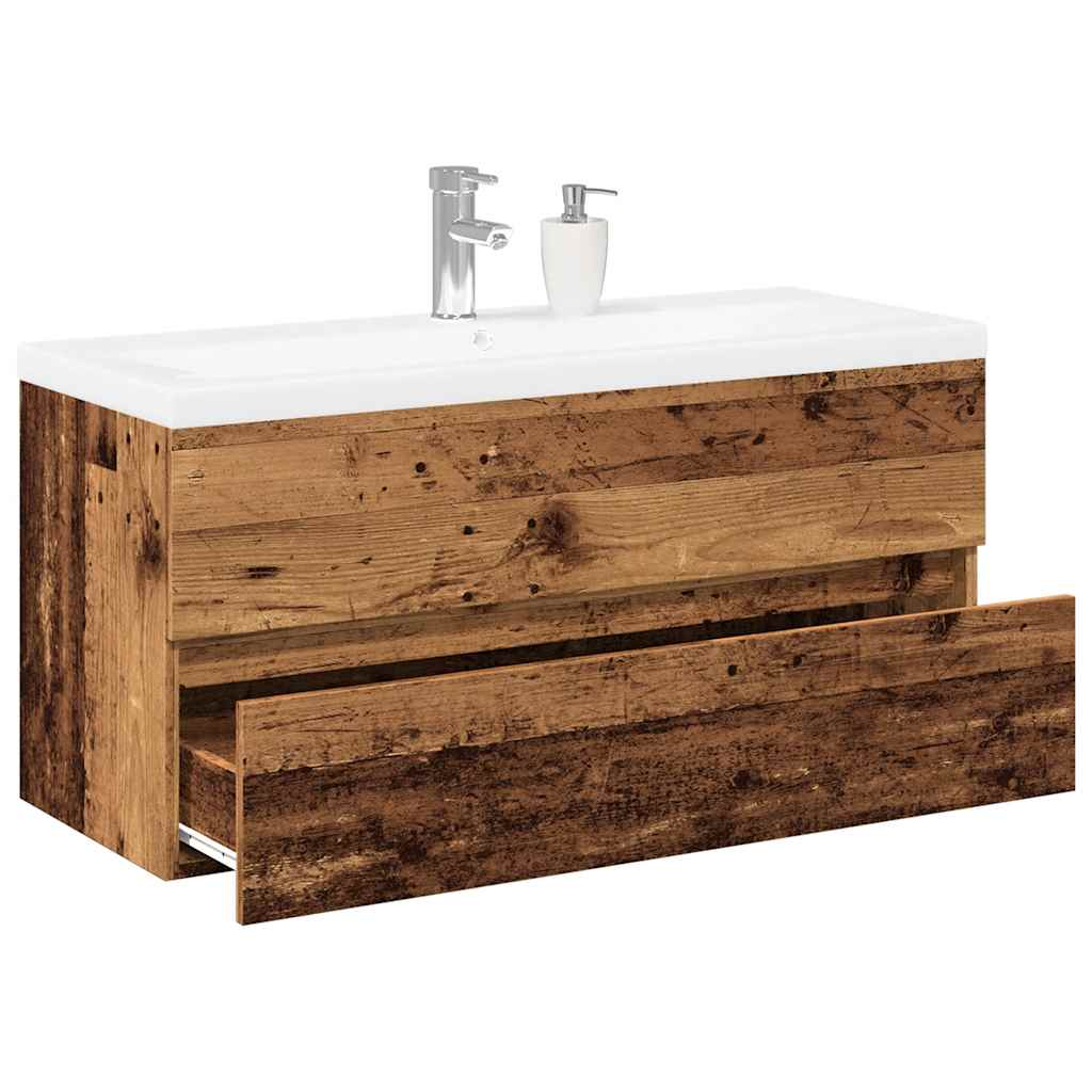 Armoire lavabo avec bassin intégré vieux bois - XIOS