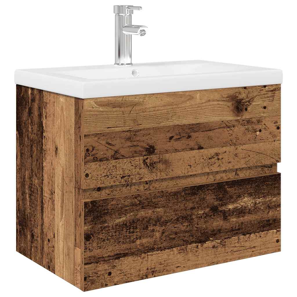 Meuble lavabo avec bassin et robinet intégrés vieux bois - XIOS