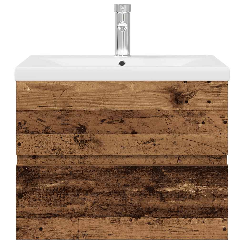 Meuble lavabo avec bassin et robinet intégrés vieux bois - XIOS