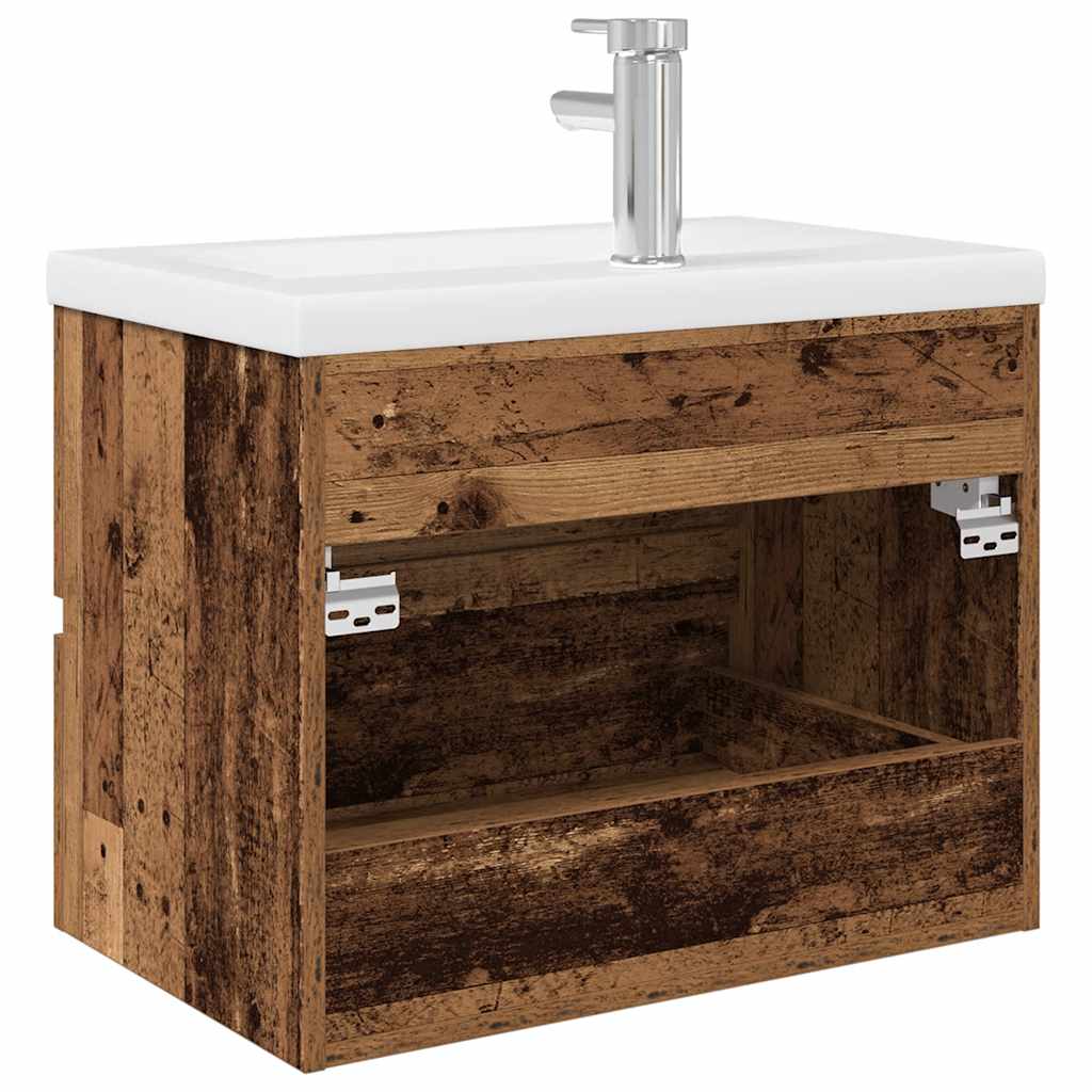 Meuble lavabo avec bassin et robinet intégrés vieux bois - XIOS