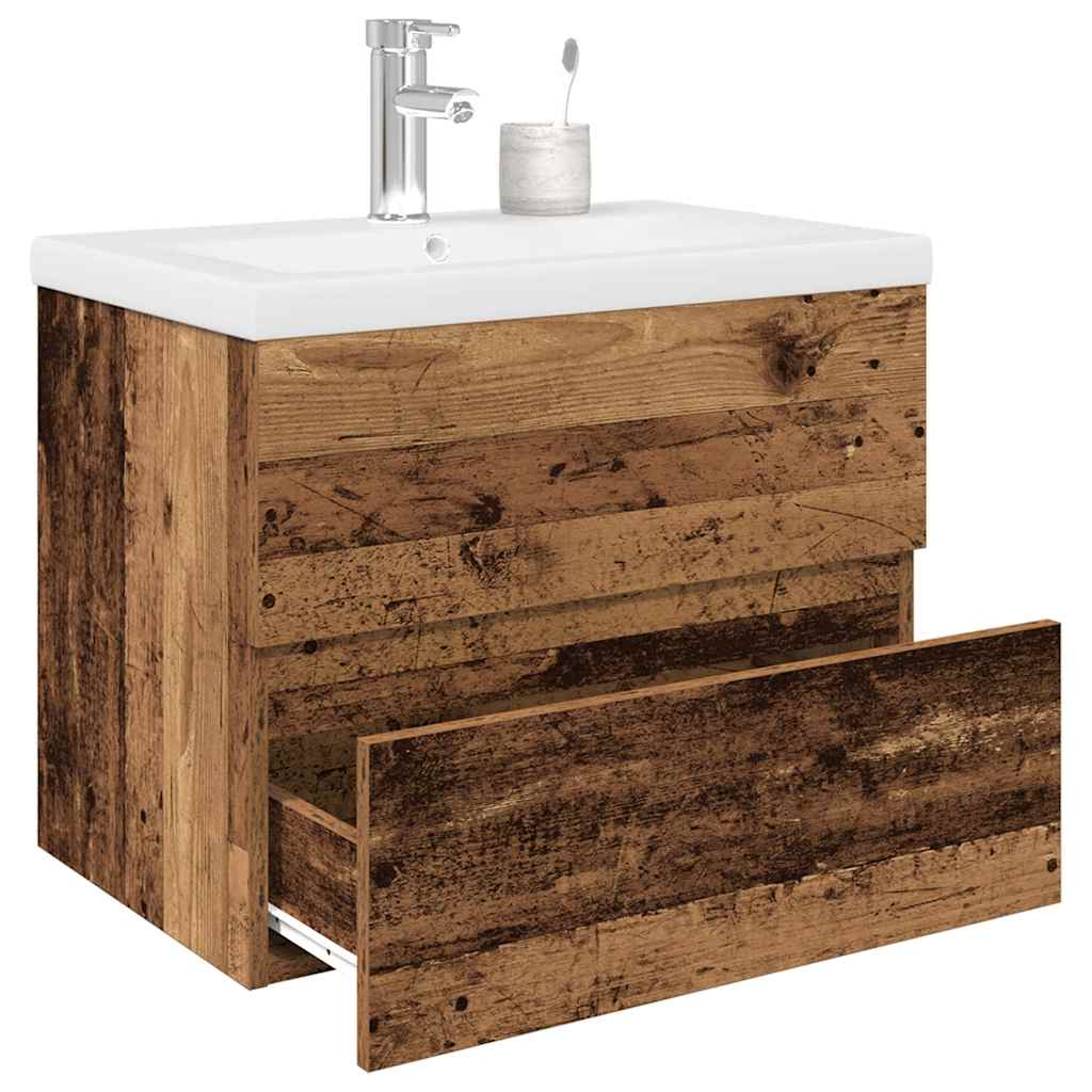 Meuble lavabo avec bassin et robinet intégrés vieux bois - XIOS