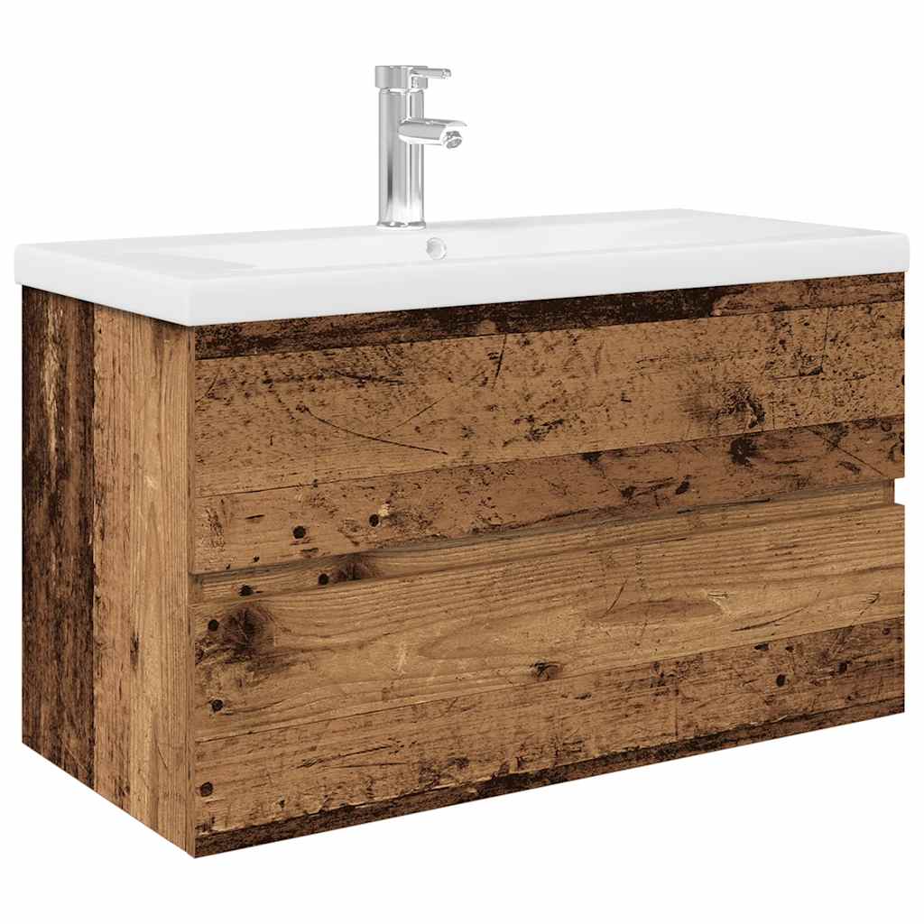 Meuble lavabo avec bassin et robinet intégrés vieux bois - XIOS