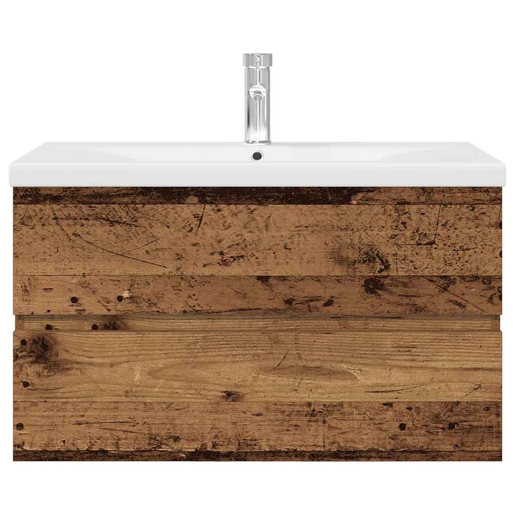 Meuble lavabo avec bassin et robinet intégrés vieux bois - XIOS