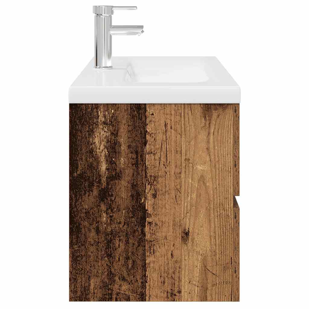 Meuble lavabo avec bassin et robinet intégrés vieux bois - XIOS