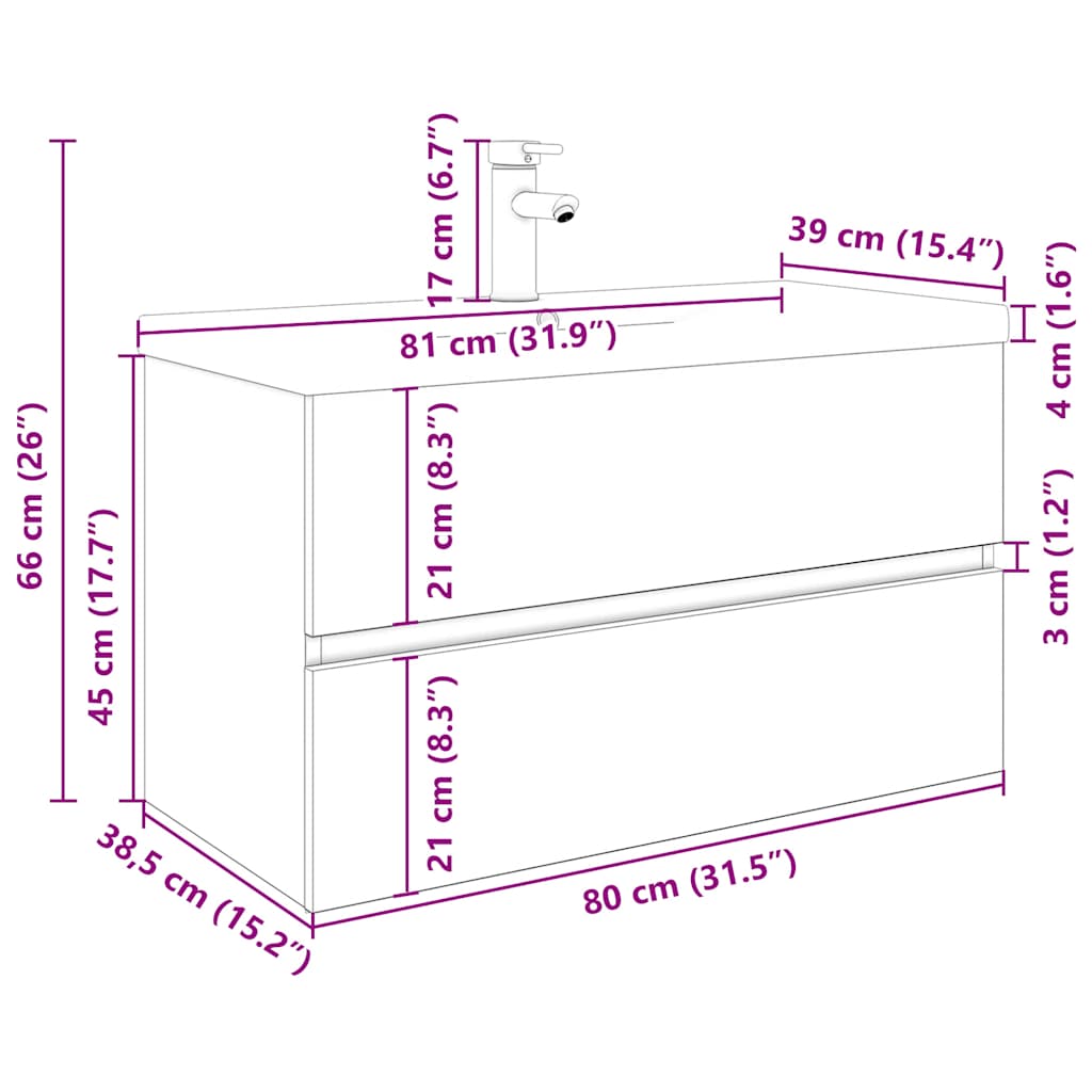 Meuble lavabo avec bassin et robinet intégrés vieux bois - XIOS
