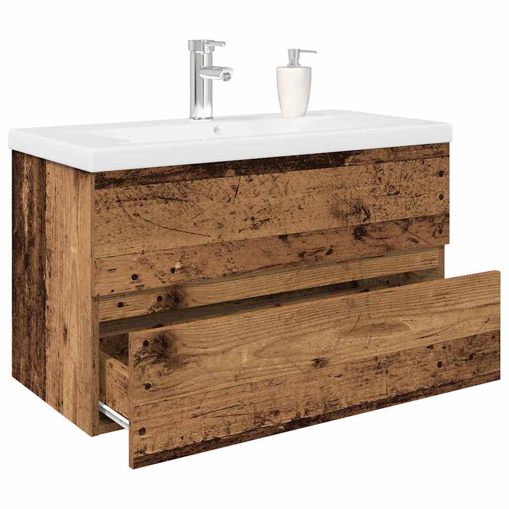 Meuble lavabo avec bassin et robinet intégrés vieux bois - XIOS