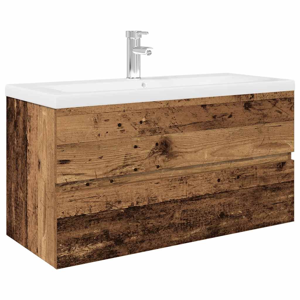 Meuble lavabo avec bassin et robinet intégrés vieux bois - XIOS