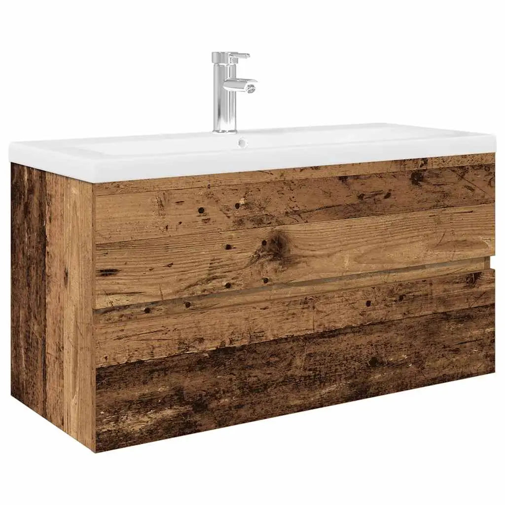 Meuble lavabo avec bassin et robinet intégrés vieux bois - XIOS