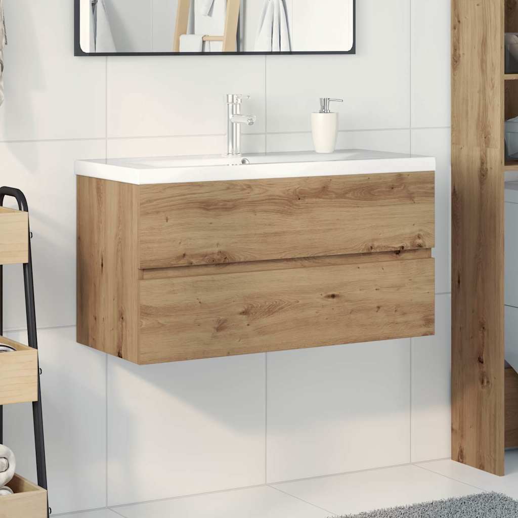 Meuble lavabo avec bassin et robinet intégrés chêne artisanal - XIOS