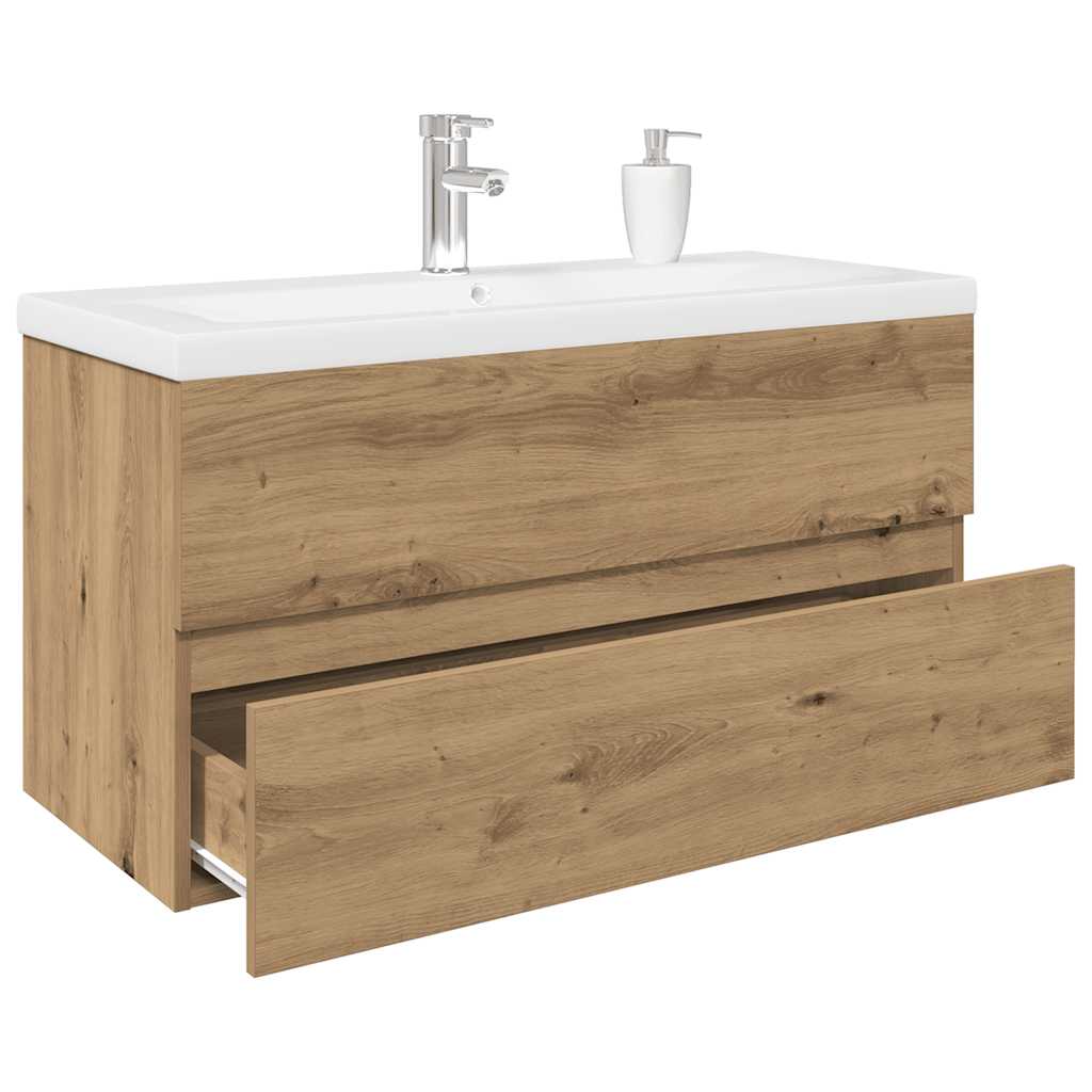 Meuble lavabo avec bassin et robinet intégrés chêne artisanal - XIOS