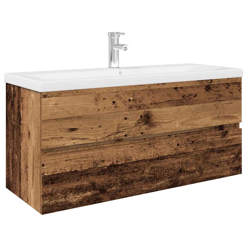 Meuble lavabo avec bassin et robinet intégrés vieux bois - XIOS