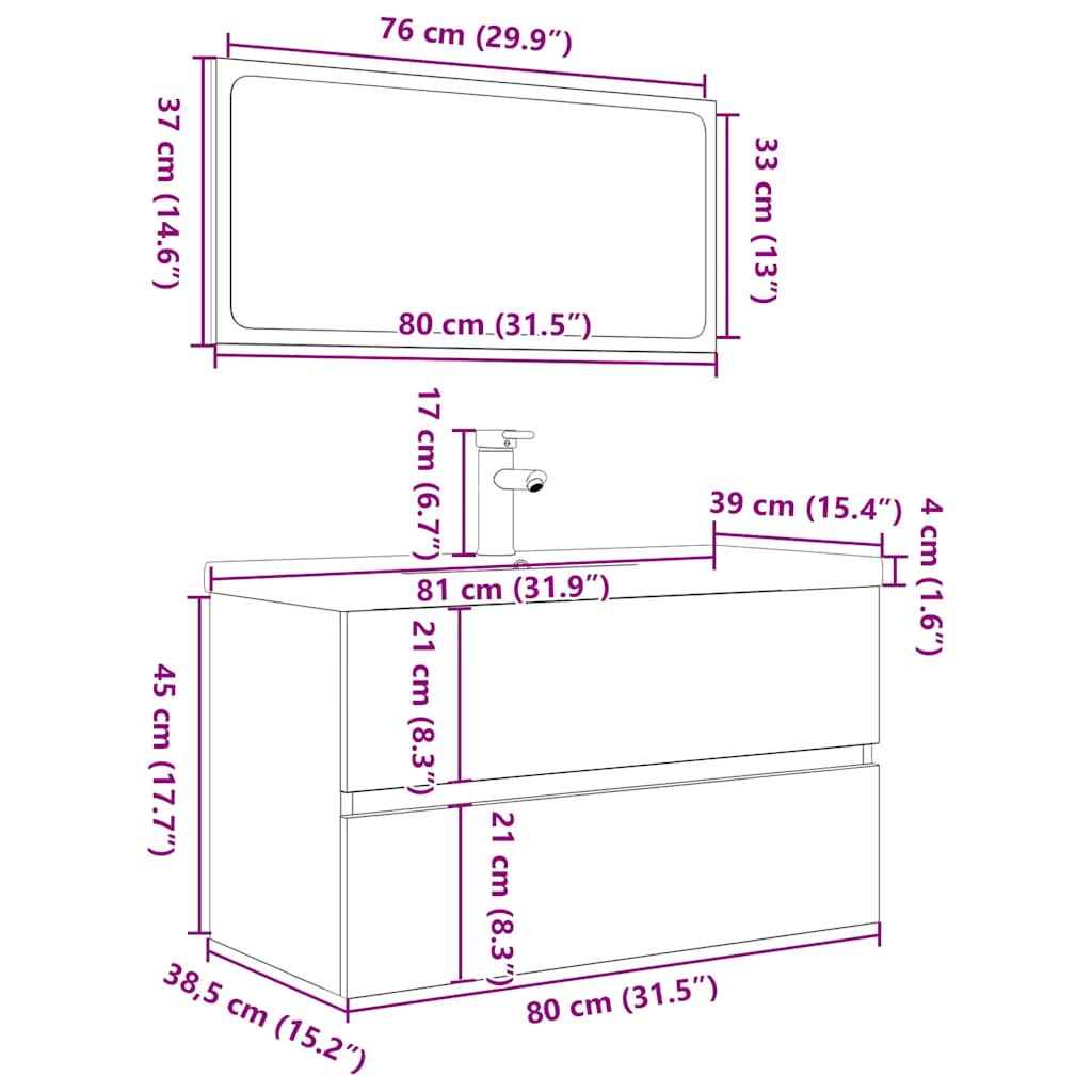 Ensemble de meubles salle de bain 3 pcs bois d'ingénierie