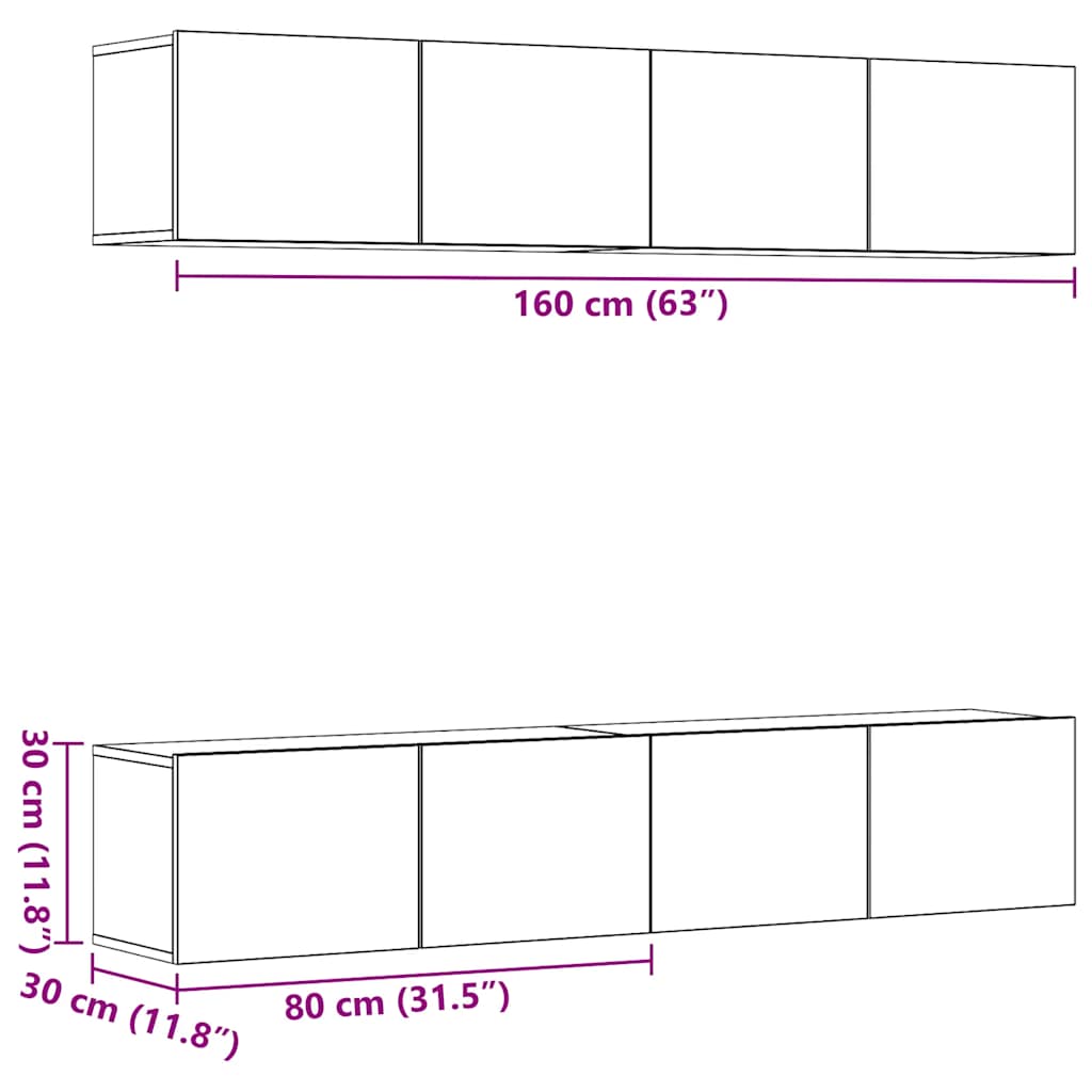 Meubles TV muraux 4 pcs vieux bois bois d'ingénierie