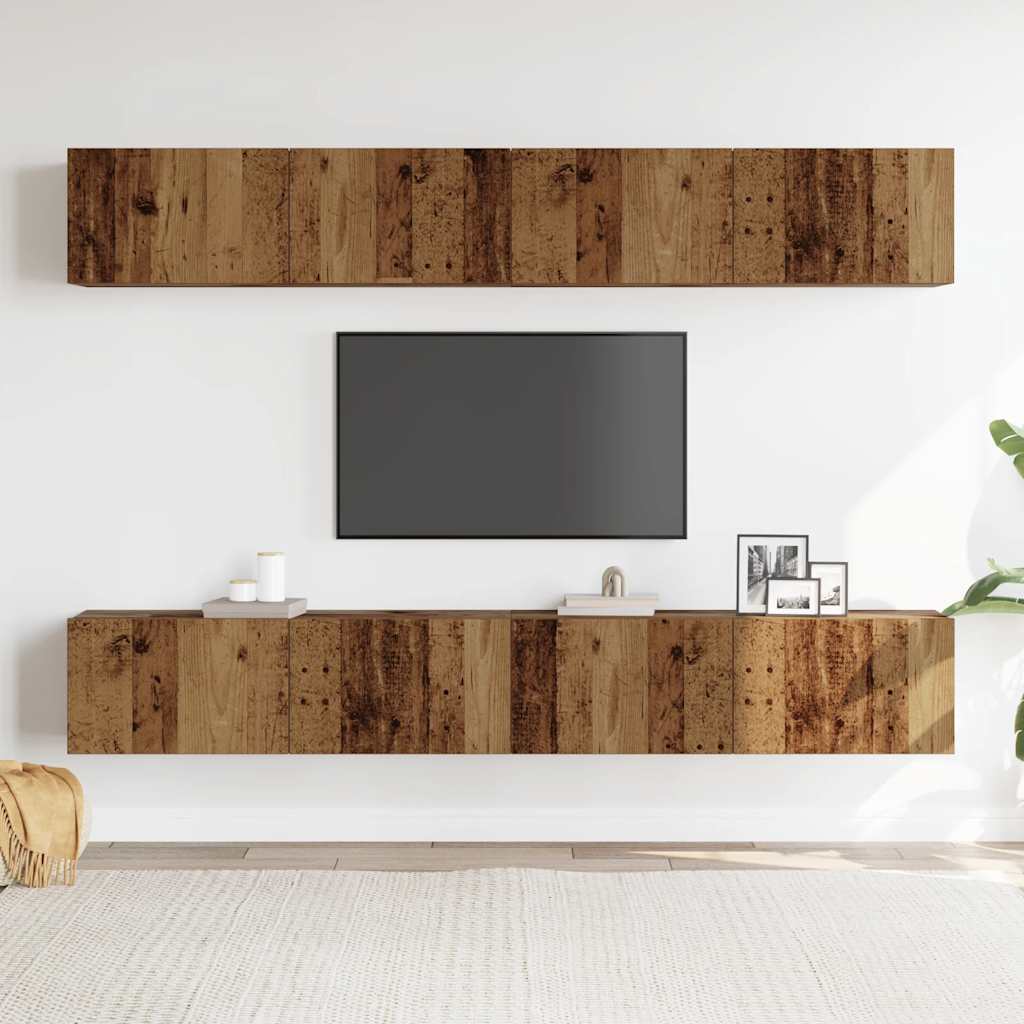 Ensemble de 4 meubles TV muraux en bois vieilli 100x30x30 cm - XIOS