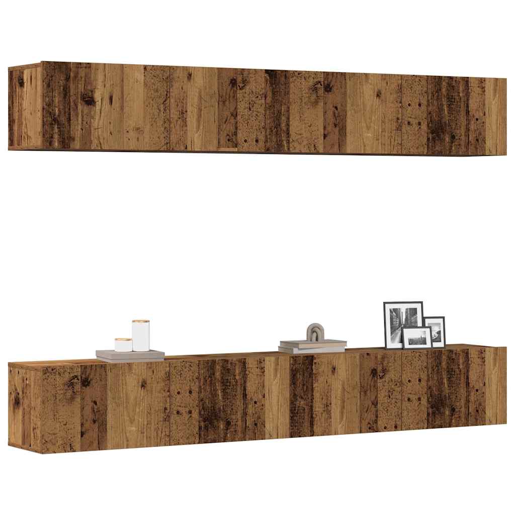 Ensemble de 4 meubles TV muraux en bois vieilli 100x30x30 cm - XIOS