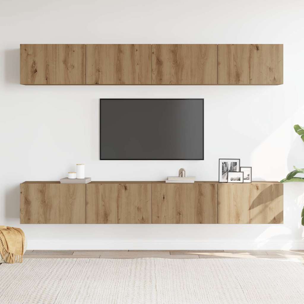 Ensemble de 4 meubles TV muraux en chêne massif finition artisanale 100 x 30 x 30 cm - XIOS
