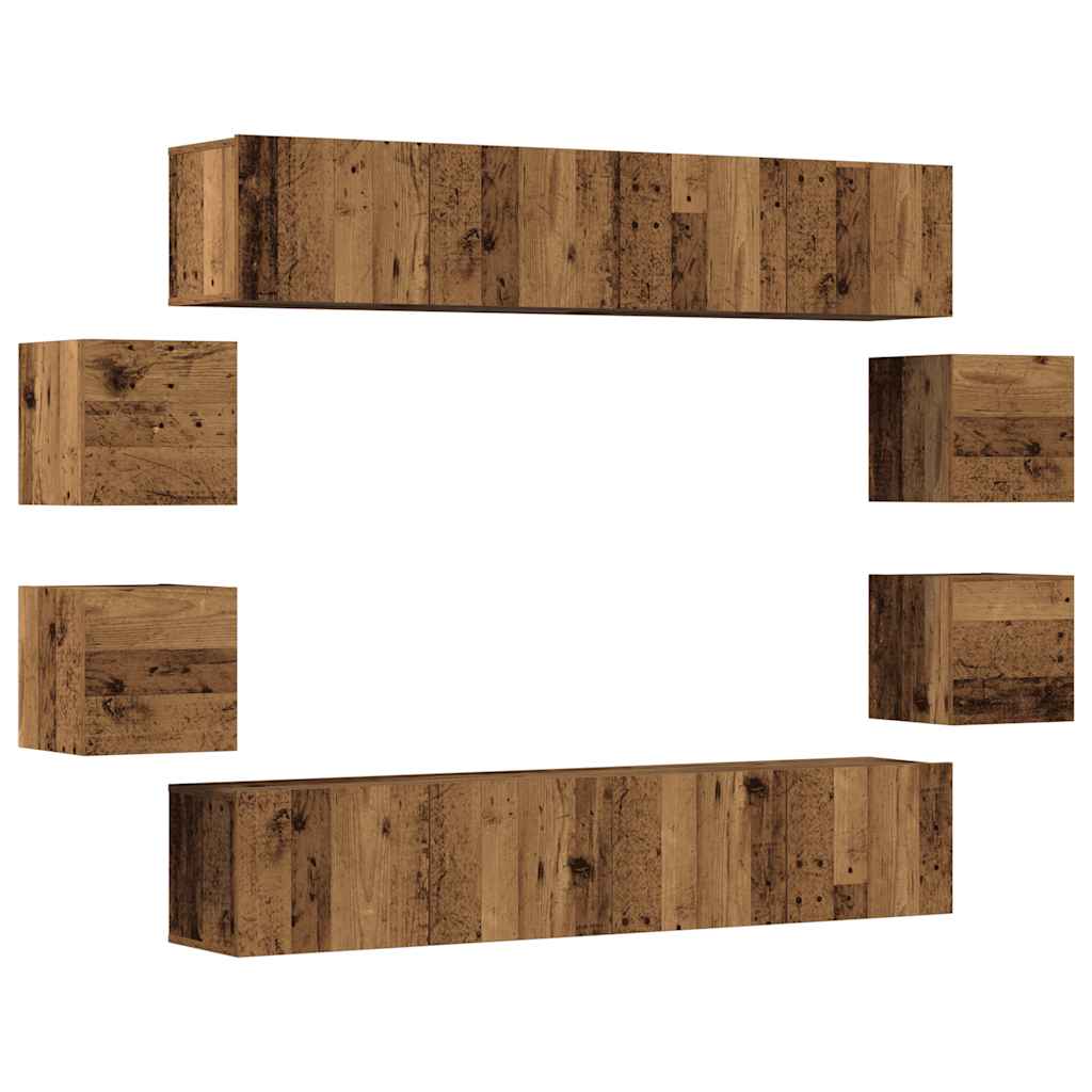 Ensemble de meuble TV mural 8 pcs vieux bois bois d'ingénierie - XIOS