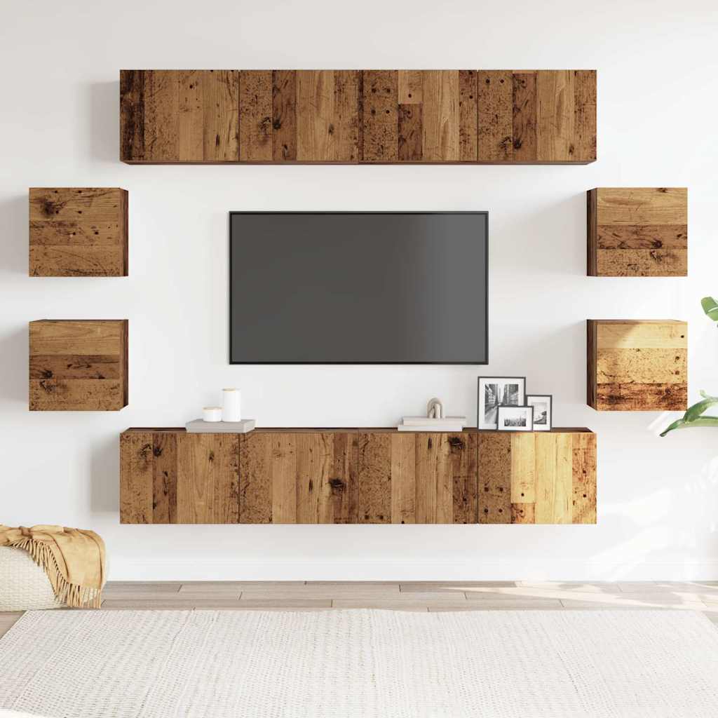 Ensemble de meuble TV mural 8 pcs vieux bois bois d'ingénierie - XIOS