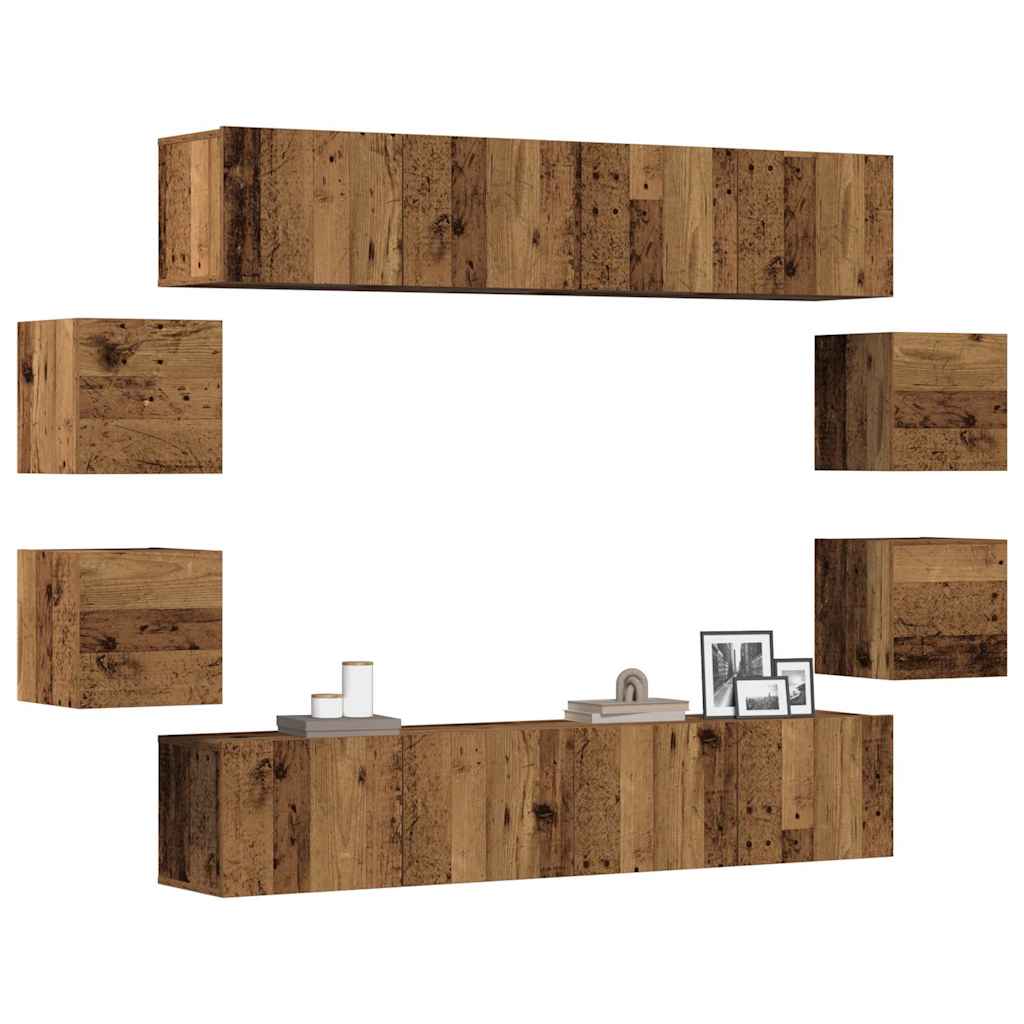 Ensemble de meuble TV mural 8 pcs vieux bois bois d'ingénierie - XIOS