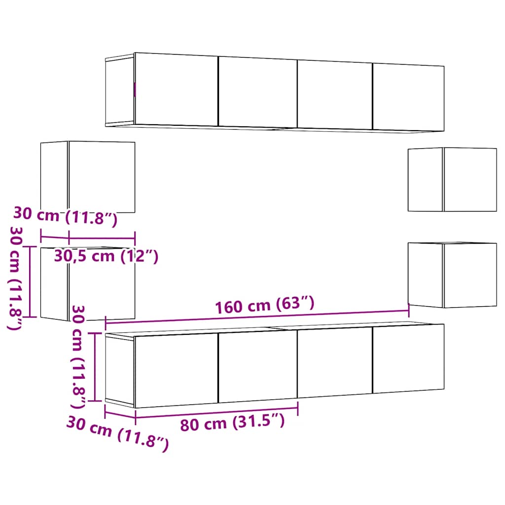 Ensemble de meuble TV mural 8 pcs chêne artisanal
