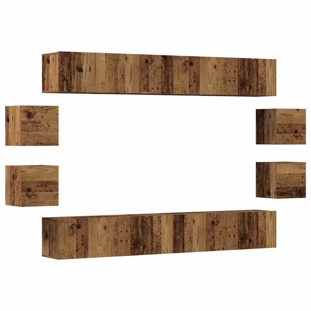 Ensemble de meuble TV mural 8 pcs vieux bois bois d'ingénierie - XIOS