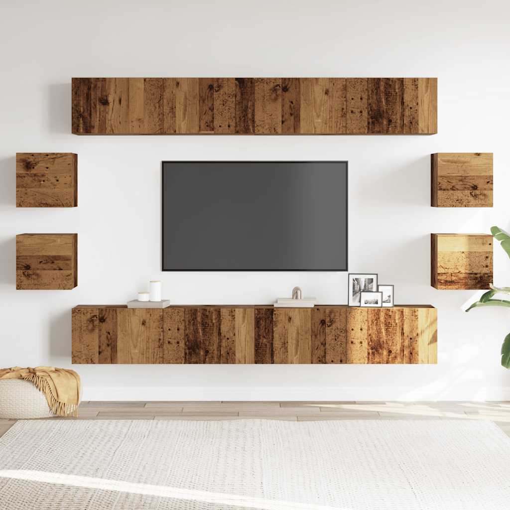 Ensemble de meuble TV mural 8 pcs vieux bois bois d'ingénierie - XIOS