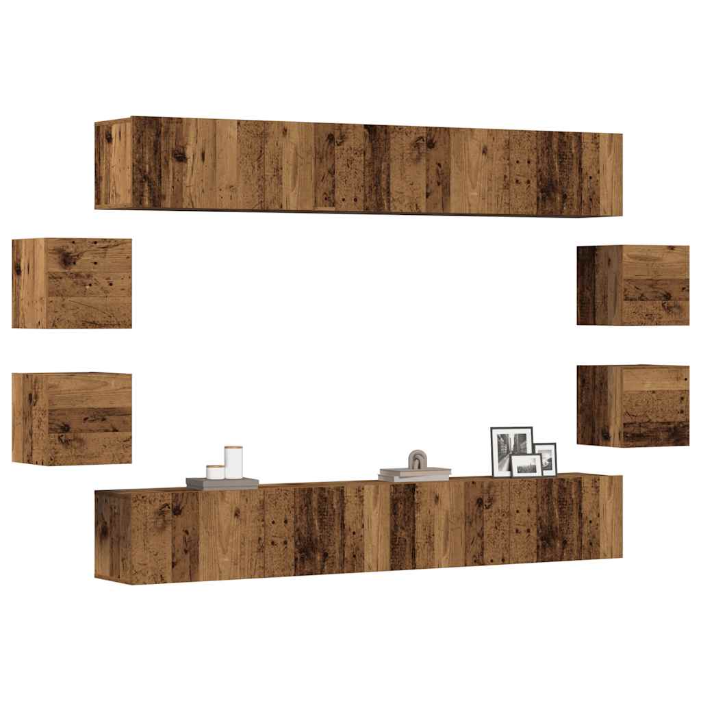 Ensemble de meuble TV mural 8 pcs vieux bois bois d'ingénierie - XIOS