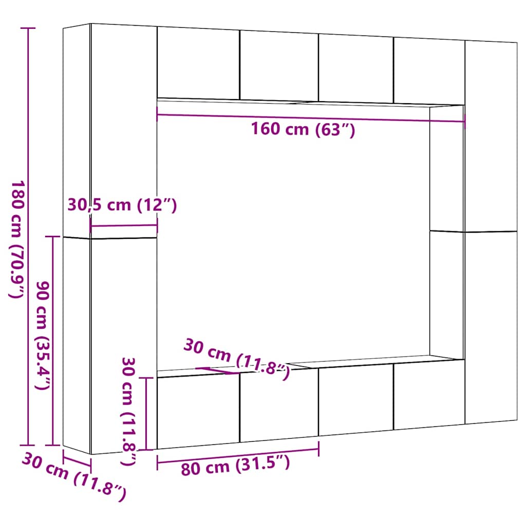 Ensemble de meuble TV mural 8 pcs vieux bois bois d'ingénierie