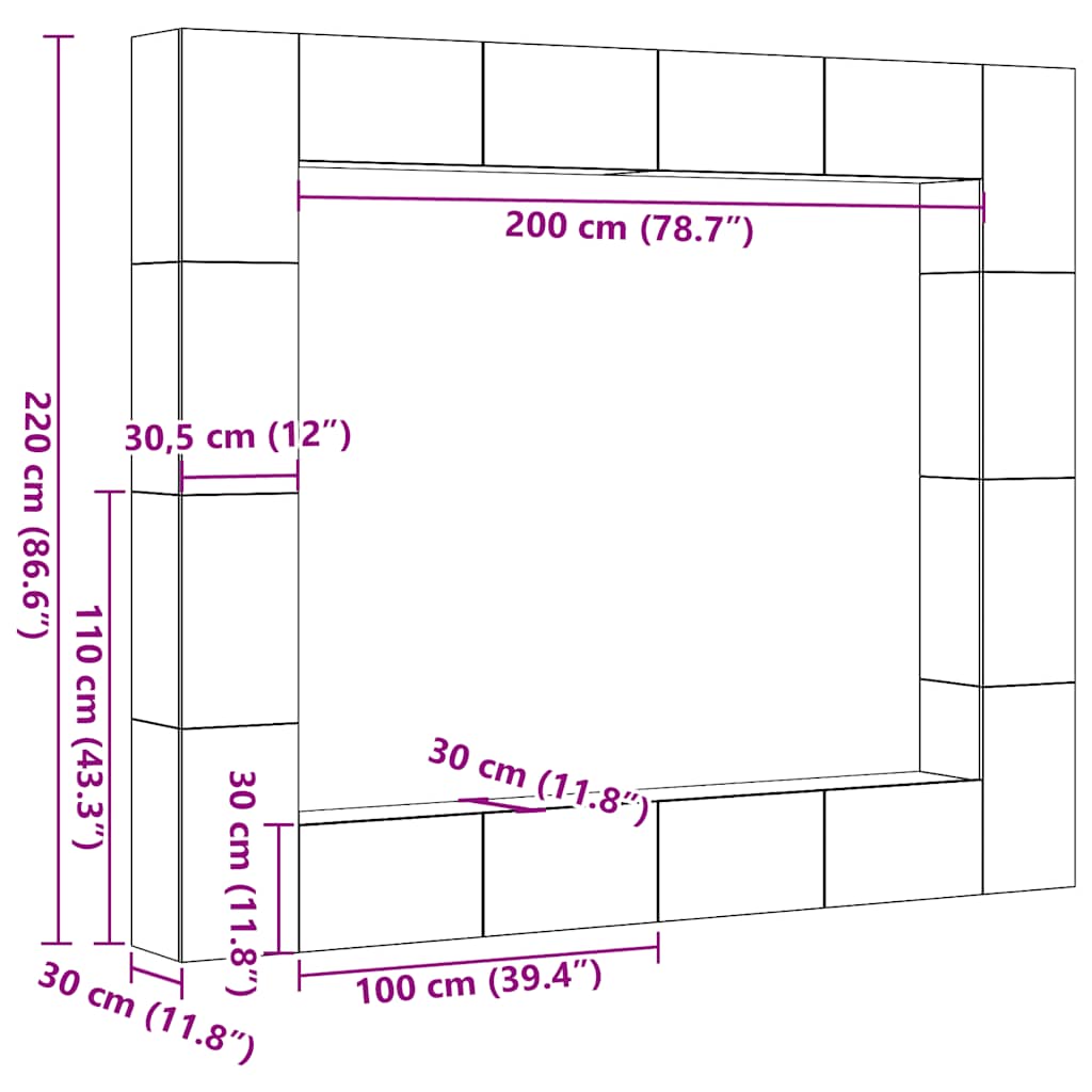 Ensemble de meuble TV mural 8 pcs vieux bois bois d'ingénierie - XIOS