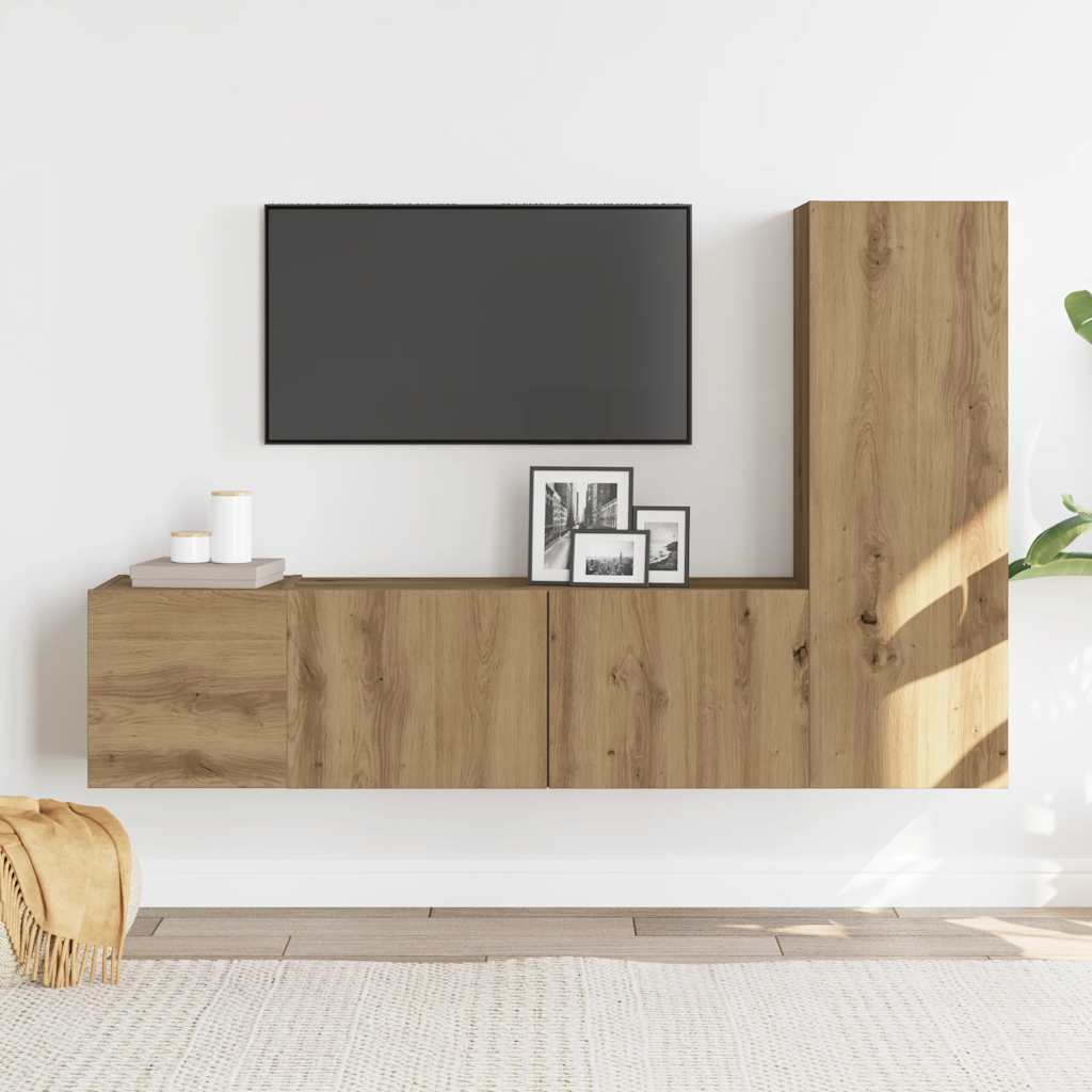 Meubles TV muraux 3 pcs chêne artisanal bois d'ingénierie - XIOS