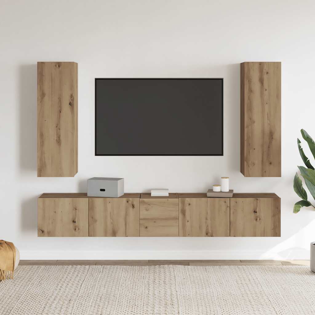 Meubles TV muraux 5 pcs chêne artisanal bois d'ingénierie - XIOS