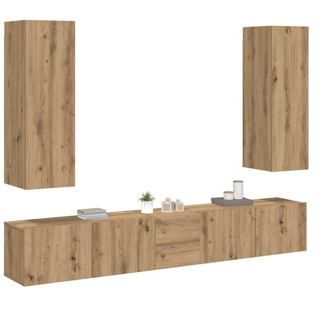 Meubles TV muraux 5 pcs chêne artisanal bois d'ingénierie - XIOS
