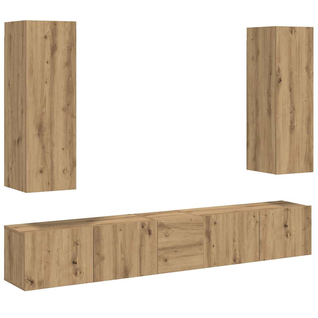 Meubles TV muraux 5 pcs chêne artisanal bois d'ingénierie