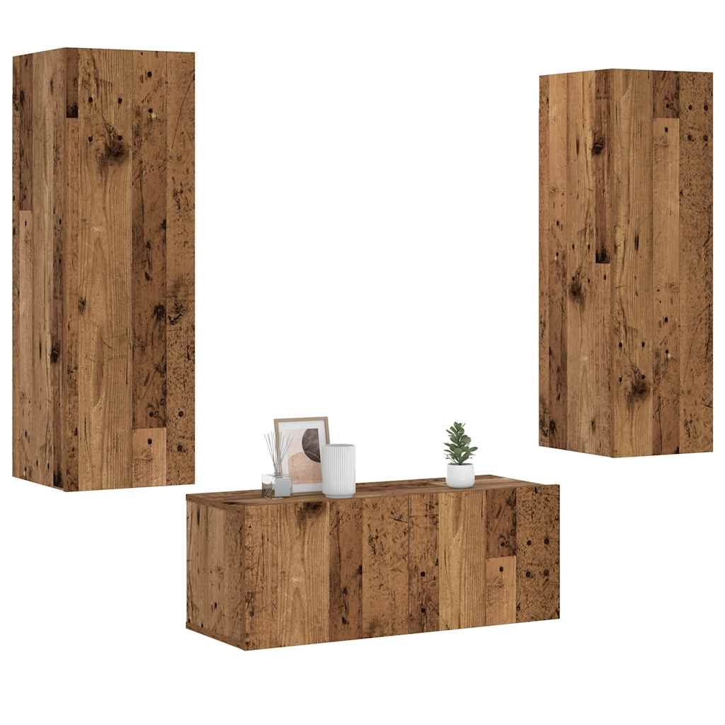 Meubles TV muraux 3 pcs vieux bois bois d'ingénierie - XIOS